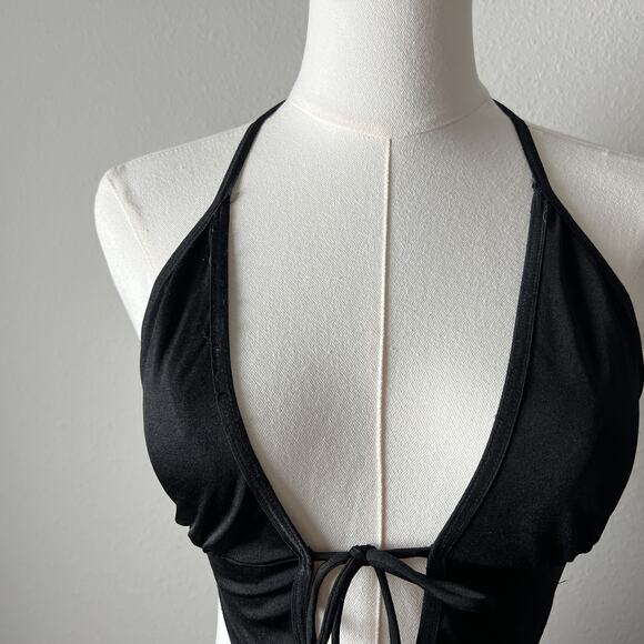 y2k vintage black cutout minimalist sexy bodycon halter club party mini dress - Picture 3 of 8